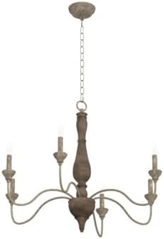 6-Light French Country Chandelier Handmade Real Wood Farmhouse Chandelier with Distressed Finish