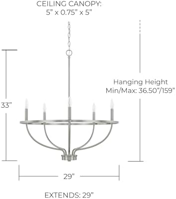 HomePlace Lighting Greyson Round Candle Chandelier 5-Light 300W Brushed Nickel