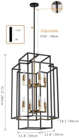 Aiwen 8 Light Farmhouse Lantern Chandelier with Black and Gold Finish