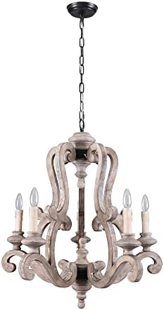 French Country 5-Light Wood Chandelier with Antique Finish