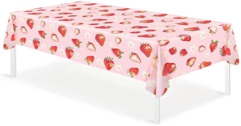 3 Pcs Strawberry Themed Disposable Tablecloth for Parties