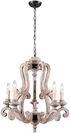 Farmhouse Weathered Wood Chandelier with 5 Candle Lights