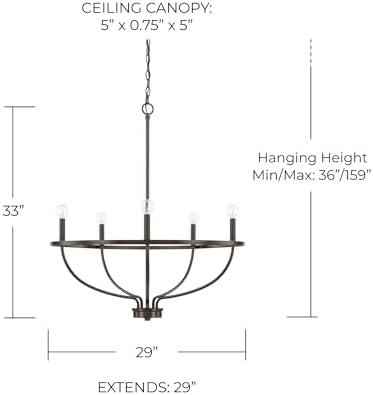 HomePlace Lighting Greyson UrbanIndustrial Vine-Style Round Candle Chandelier 5-Light Bronze