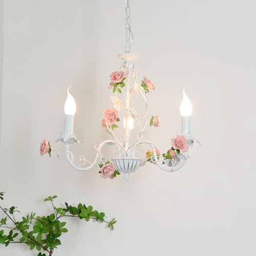 3 Light French Country Chandelier with White Glass Shade