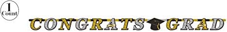 Oojami 3 Pack Black and Gold Graduation Tablecloths with Banner
