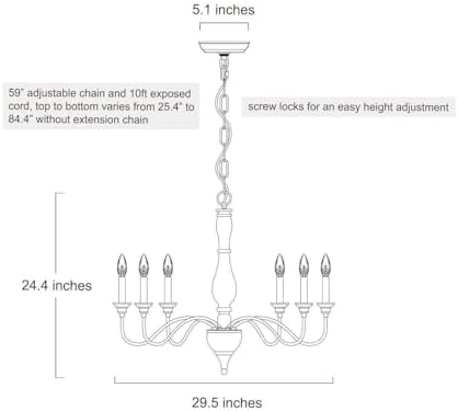 LALUZ Farmhouse Chandelier 6 Light Wood Rusty Metal