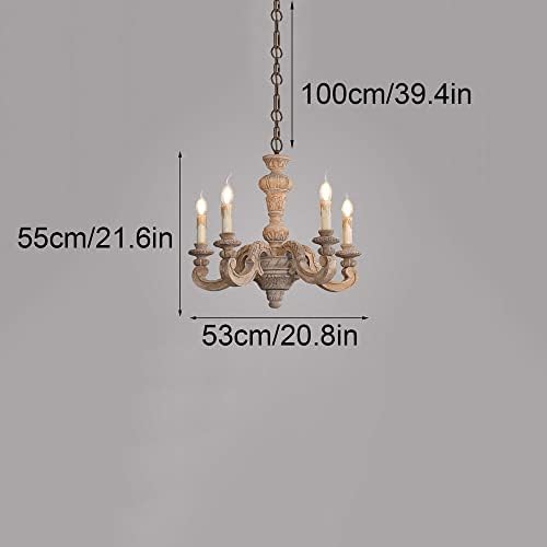 5-Light Rustic Farmhouse Wood Chandelier for Kitchen Dining Living Room