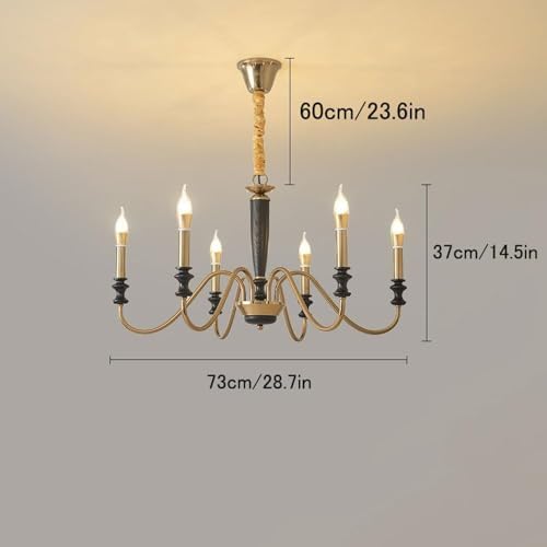 6 Light French Antique Style Chandelier with Iron and Wood Design