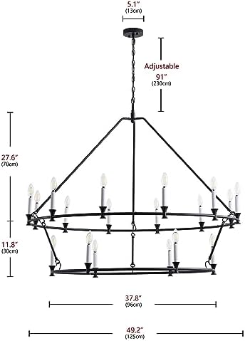 Aiwen 18 Light Wagon Wheel Chandelier 49 Inch Industrial 2 Tier Ceiling Light