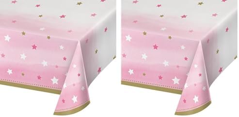 Creative Converting One Little Star Girl Tablecover 54x102 Pink Gold Pack of 2