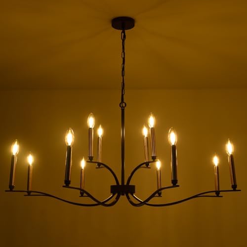 12 Light Black Chandelier with Gold Sockets