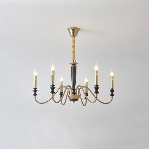 6 Light French Antique Style Chandelier with Iron and Wood Design