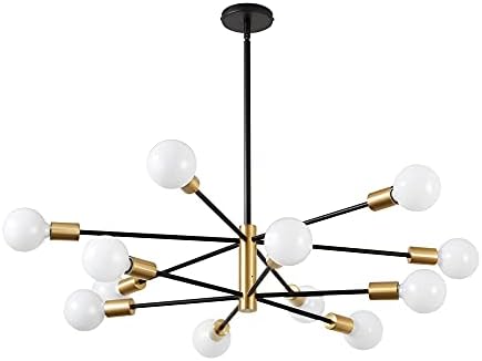 KAISITE 12 Light Adjustable Sputnik Chandelier Black Gold