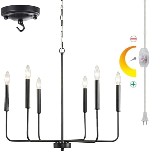 HOXIYA 256 Inch Dimmable Plug In Chandelier with 6 Lights