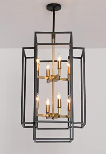 Aiwen 8 Light Farmhouse Lantern Chandelier with Black and Gold Finish