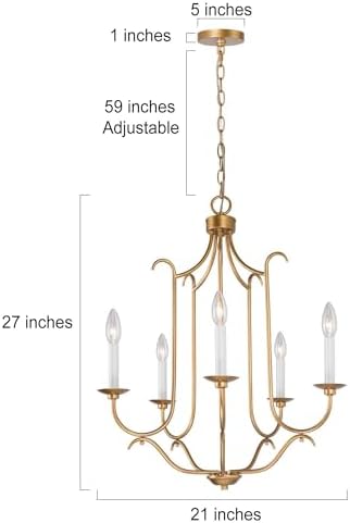 KSANA 5 Light Gold Chandelier Dining Room Fixture