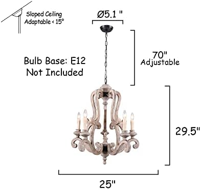 Farmhouse Weathered Wood Chandelier with 5 Candle Lights