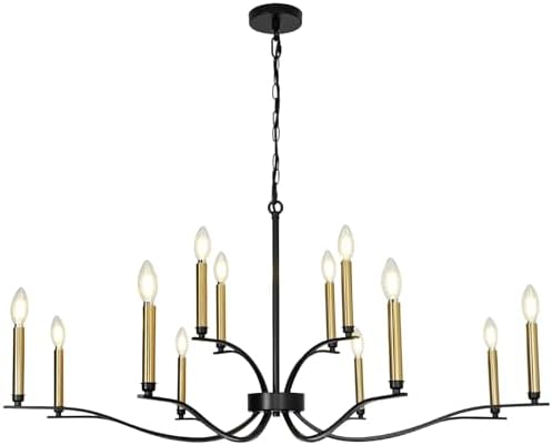 12 Light Black Chandelier with Gold Sockets