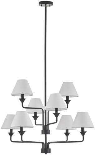 Modern Black Chandelier with Off-White Fabric Shades