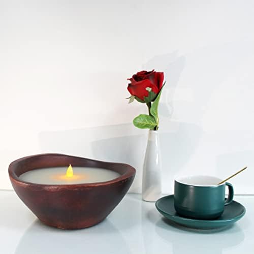 CVHOMEDECO Farmhouse Wood Bowl Flameless LED Candle