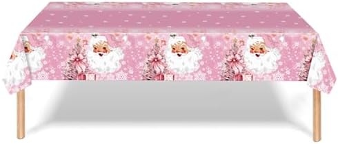 2 Pcs Christmas Tablecloth Santa Claus Pink Snowflake Xmas Cover