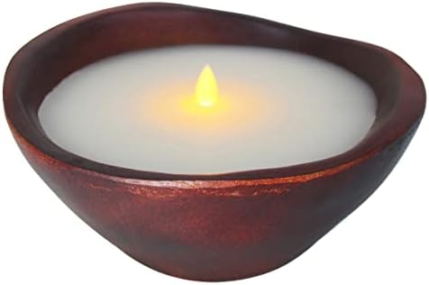 CVHOMEDECO Farmhouse Wood Bowl Flameless LED Candle