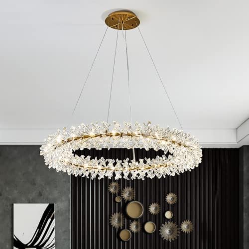 Modern Crystal Chandelier D24 Gold Ring Ceiling Light Fixture
