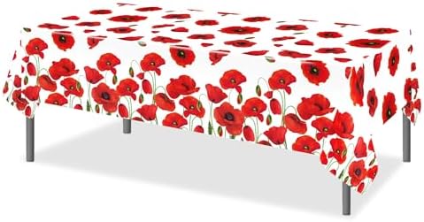 Red Poppy Flowers Party Tablecloth 2 Pcs 54x87In