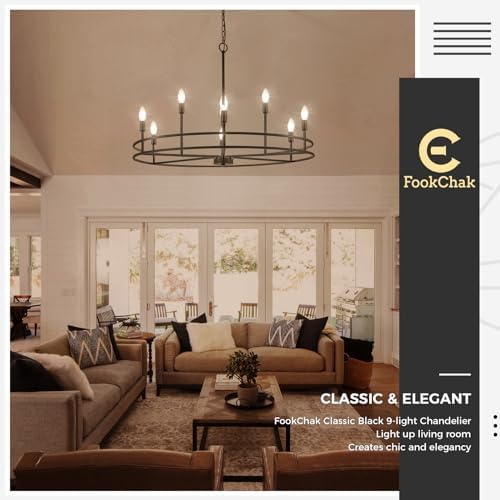 Modern Round Black Chandelier 9 Light Fixture