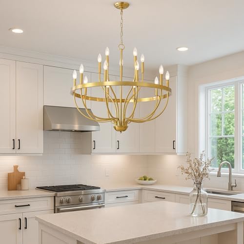 Modern Farmhouse Gold Chandelier 15 Light Pendant Lighting
