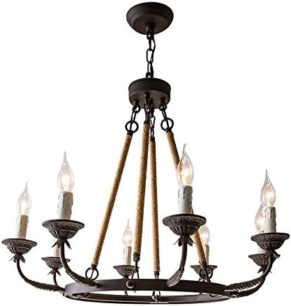 LOVEDIMA 8 Light Rustic Hemp Rope Chandelier