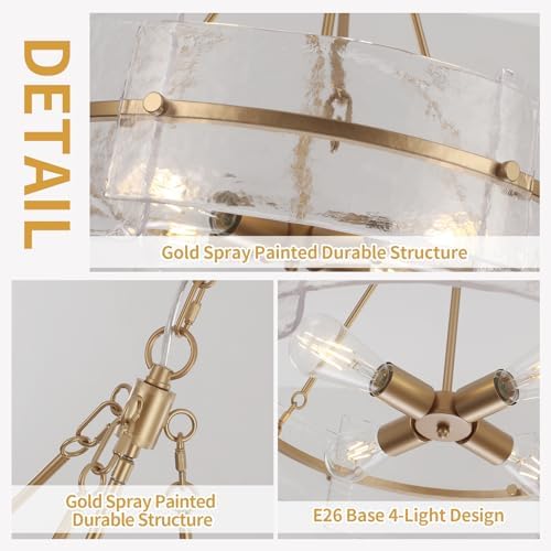 Modern Gold Textured Glass Drum Chandelier 22 inches