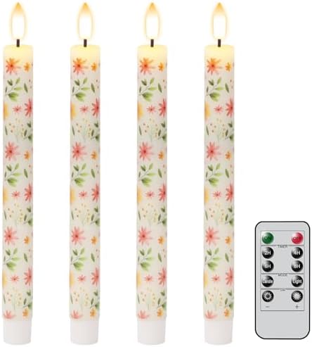 Floral Flameless Taper Candles with Remote Timer