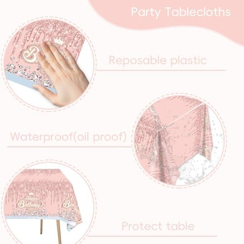 Egami 2pcs Pink and Silver Birthday Tablecloth