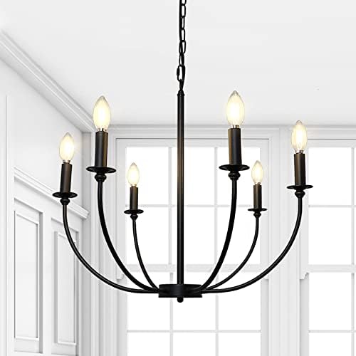 Depuley 6-Light Black Farmhouse Chandelier with E12 Sockets