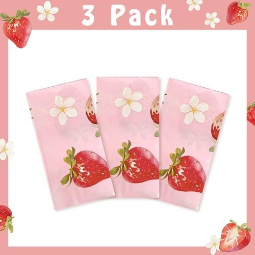 3 Pcs Strawberry Themed Disposable Tablecloth for Parties