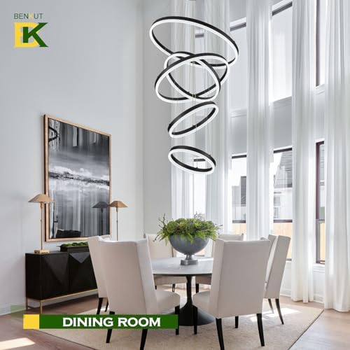 5-Rings LED Chandelier Black Dimmable with Remote Control