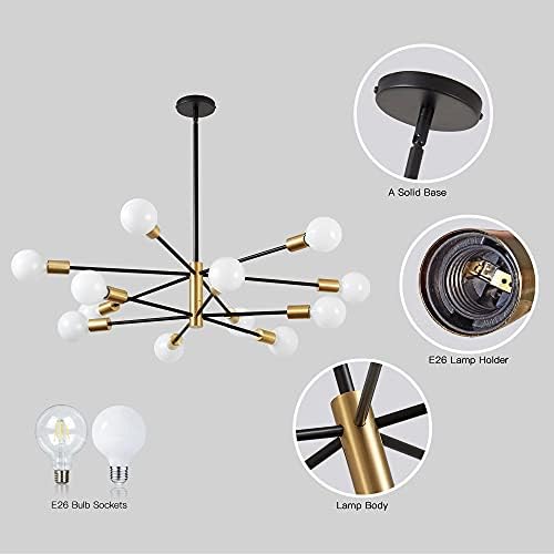 KAISITE 12 Light Adjustable Sputnik Chandelier Black Gold