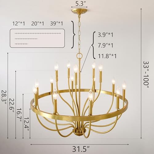 Modern Farmhouse Gold Chandelier 15 Light Pendant Lighting