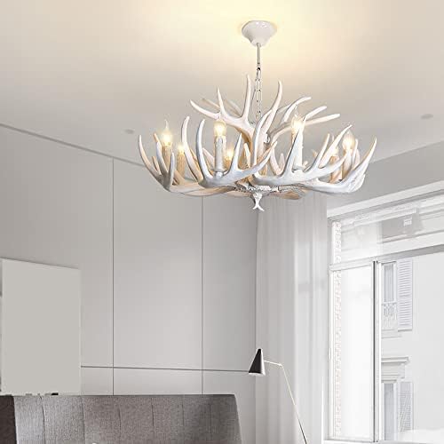 Resin Antler Chandelier Two Tier Farmhouse Pendant Light in White