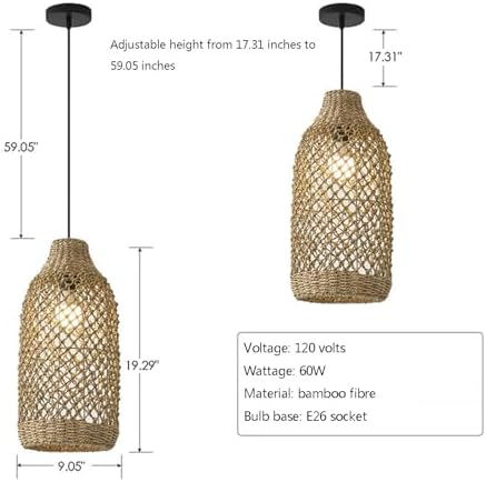 Boho Rattan Chandelier 1-Light Farmhouse Style