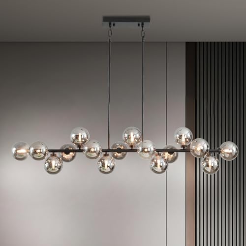 Besytal 55 Inch Black Sputnik Chandelier with 16 Grey Glass Lampshades