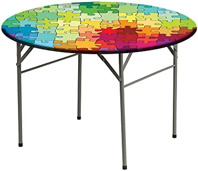 JUNTAIY Round Tablecloth 44 Inch Multicolor Fractal Design