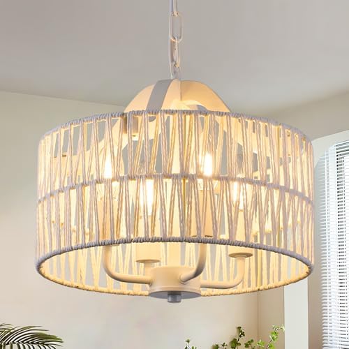 Rattan Chandelier Dining Room 4 Light Pendant Light Fixture