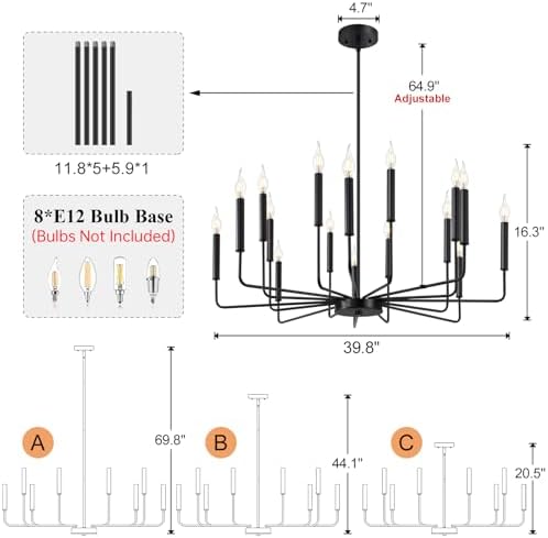 Qamra 16-light Black Chandelier for Dining Room