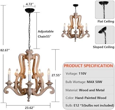 Sedelan Farmhouse Chandelier with 5 Lights E12