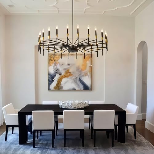 Modern Farmhouse Chandelier Gold Black 24 Light Industrial Pendant