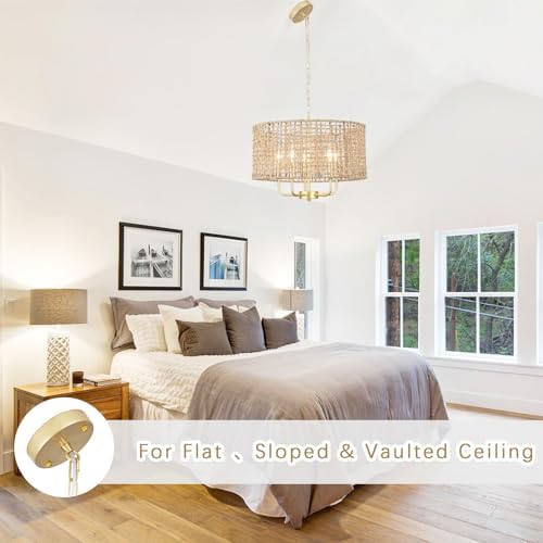 5 Light Rattan Chandelier with Gold Finish