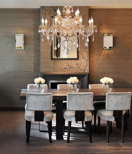 Amber Gold Crystal Chandelier 12 Lights Luxury Pendant Ceiling Fixture