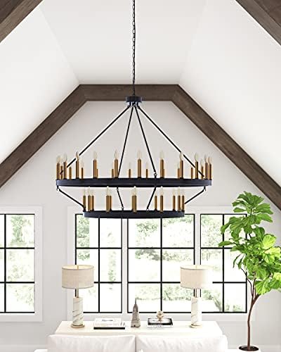 YZZY 36-Light Wagon Wheel Chandelier 2 Tier Farmhouse Style